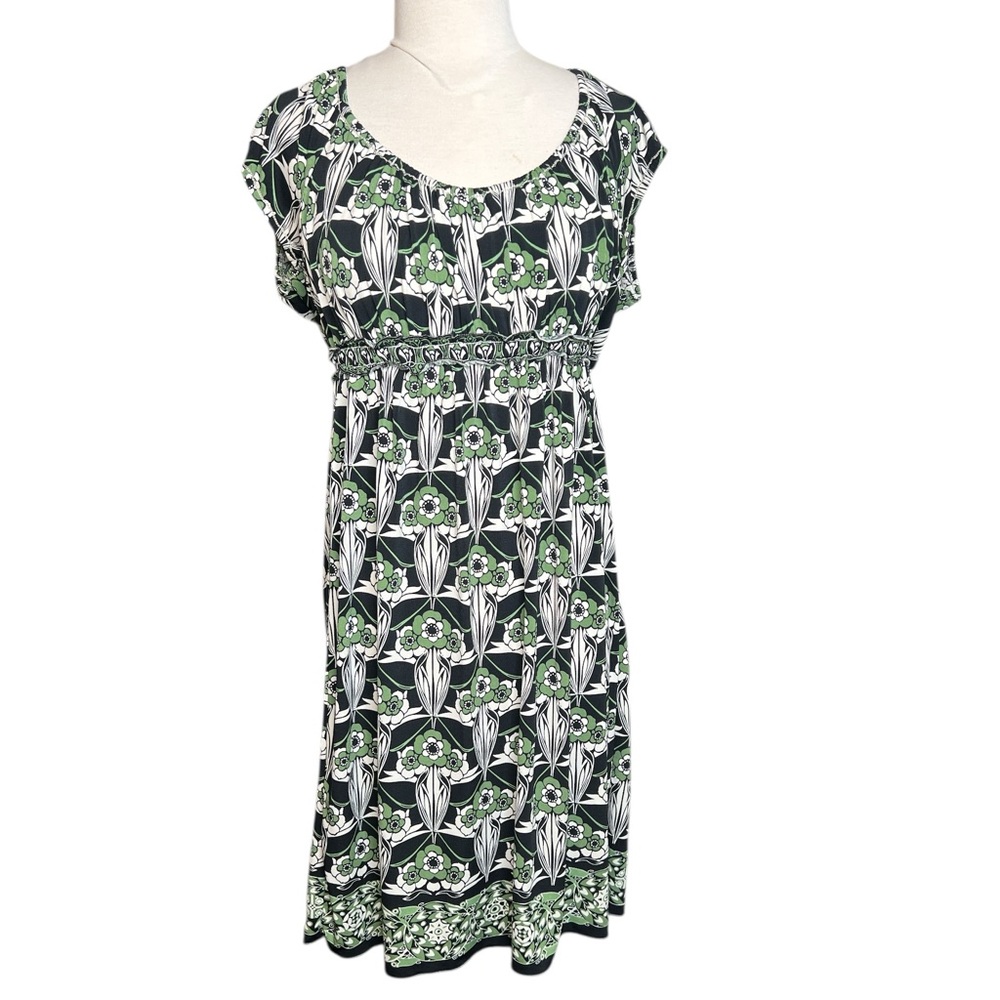 Max Studio Green & Black Floral Short Sleeve Midi Dress – Off-Shoulder Option